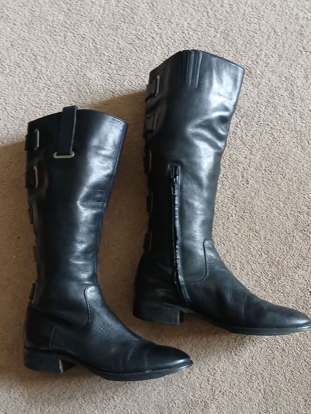 Women's Black Over-the-Knee Buckle Detail Leather Boots